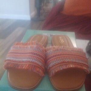 Aldo Vibrant Orange Fringe Slides